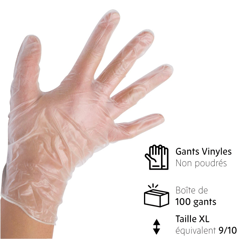 Gants Vinyles non poudrés XL